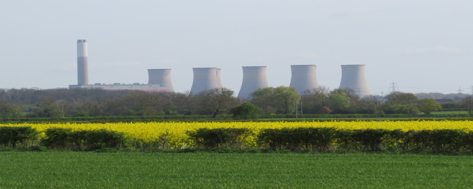 Cottam Power Station beyond field of flowering rape